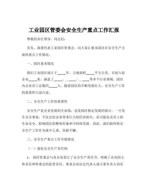 工业园区管委会安全生产重点工作汇报