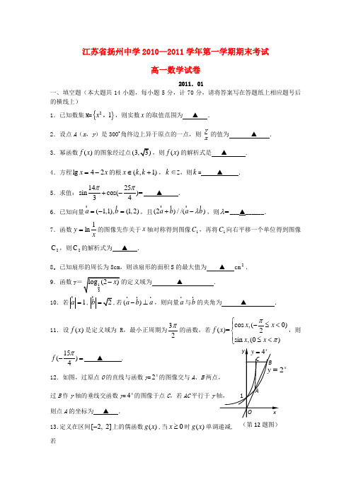 江苏省扬州中学10—11学年高一上学期期末考试(数学)