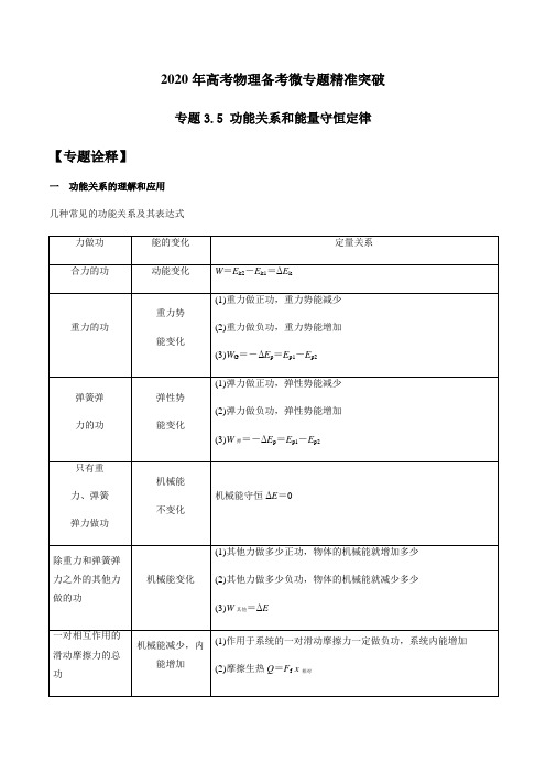 2020年高考物理备考微专题精准突破专题3.5 功能关系和能量守恒定律(解析版)