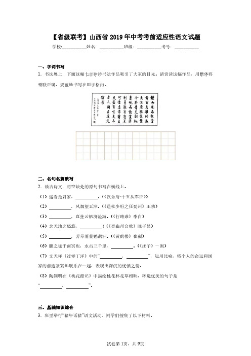 【省级联考】山西省2019年中考考前适应性语文试题