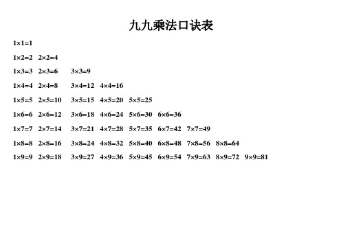 九九乘法口诀表(可直接打印A3)