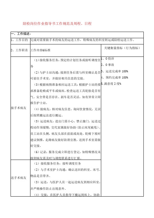 陪检岗位作业指导书工作规范及周程日程