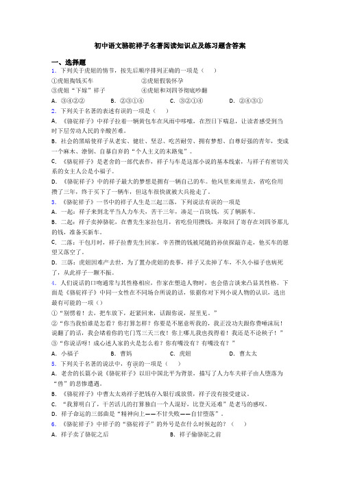 初中语文骆驼祥子名著阅读知识点及练习题含答案
