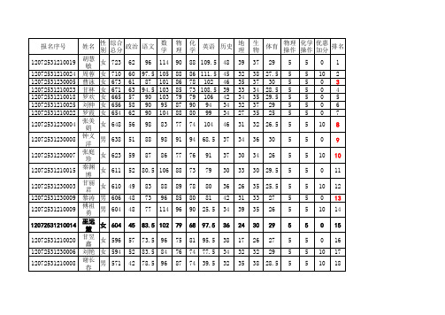 12年中考成绩