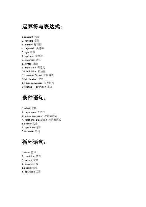 C++常用词汇汉英对照表