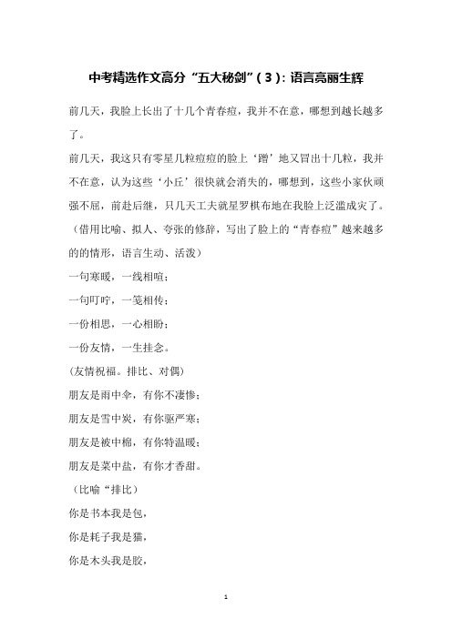中考精选作文高分“五大秘剑”(3)：语言亮丽生辉