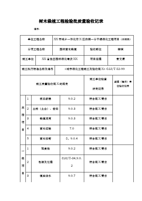 树木栽植工程检验批质量验收记录