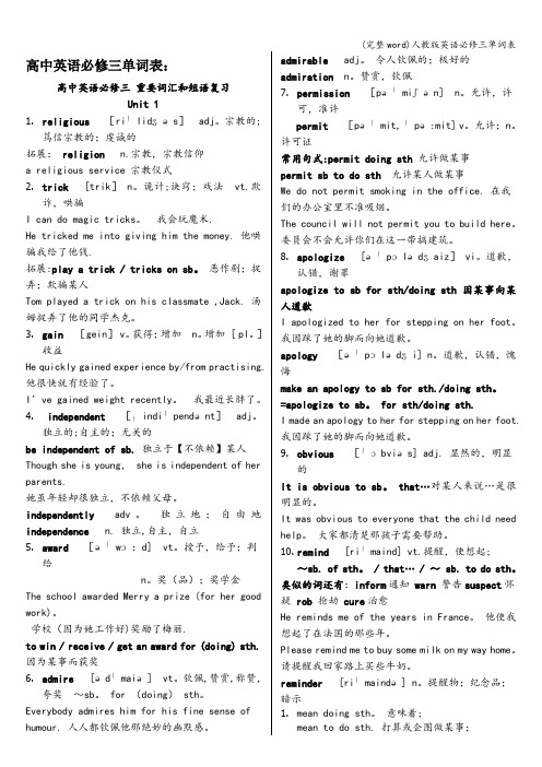 (完整word)人教版英语必修三单词表