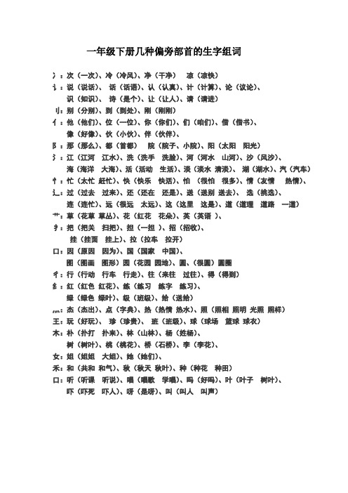 新人教版一年级下册语文集中几种部首组词