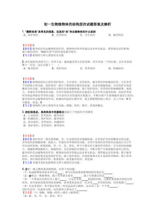 初一生物植物体的结构层次试题答案及解析
