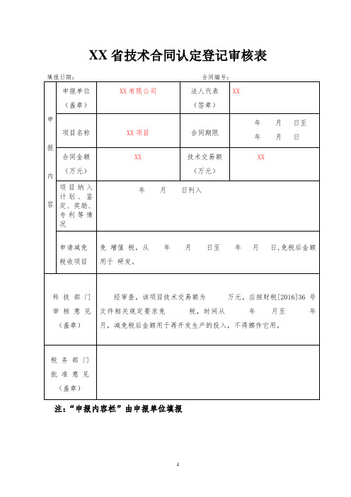 技术合同审核表(样表)