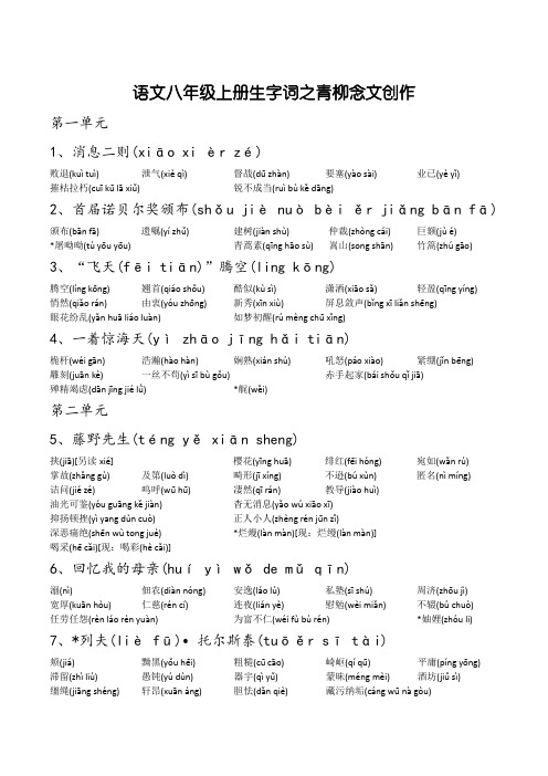 语文八年级上册生字词清单