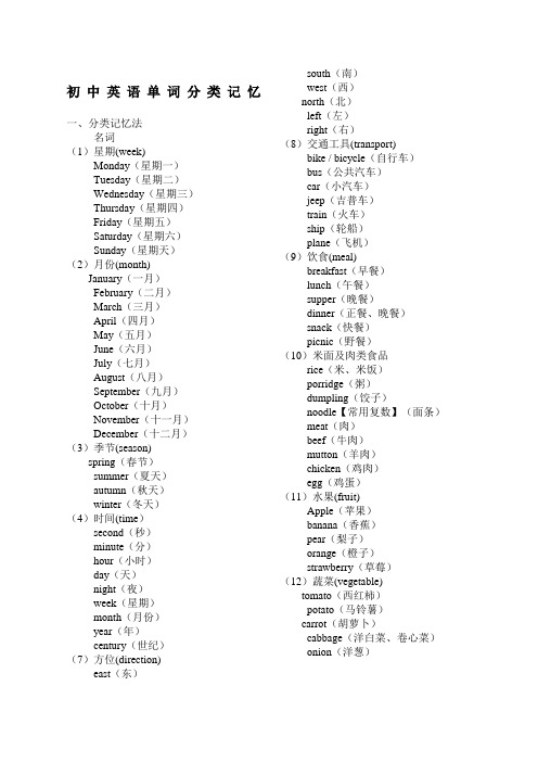 初中英语单词分类大全打印版