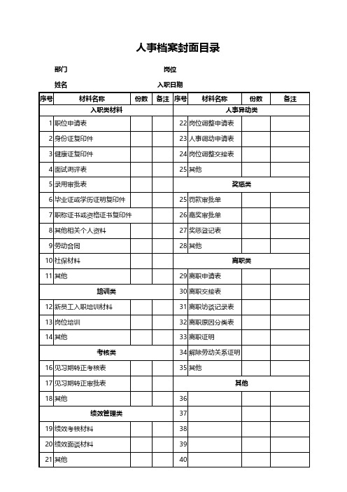 人事档案封面目录 