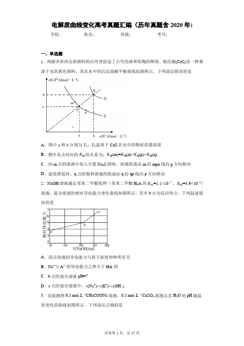 电解质曲线变化高考真题汇编(历年真题含2020年)