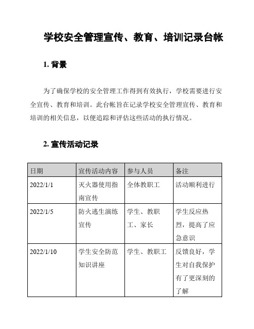 学校安全管理宣传、教育、培训记录台帐