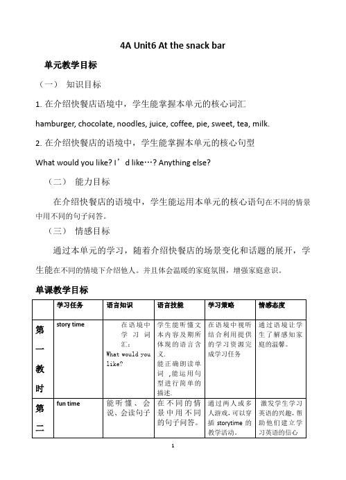 江苏译林版四年级英语上册第六单元教学计划及全部教案