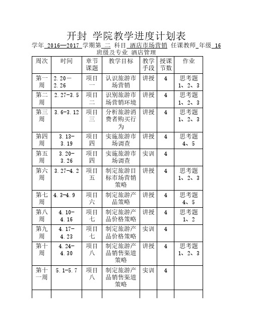 旅游市场营销教学进度计划表