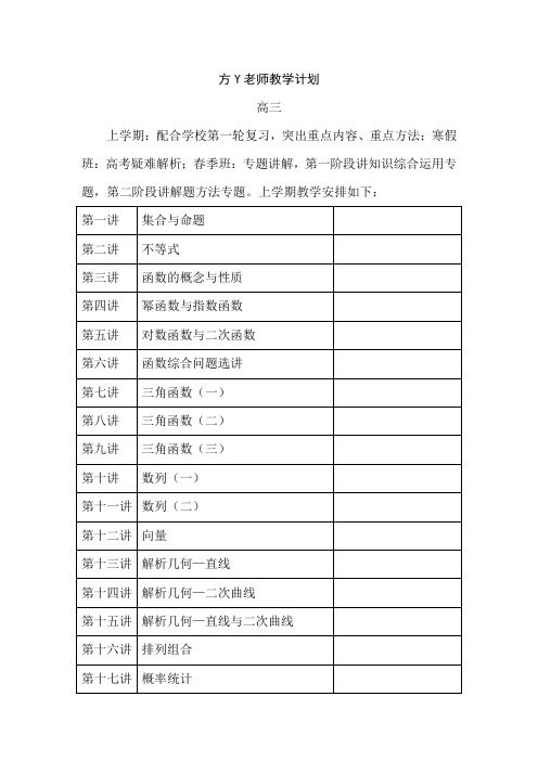 黄浦新王牌-秋季周末同步提高补习班-高三数学教学计划-方Y老师