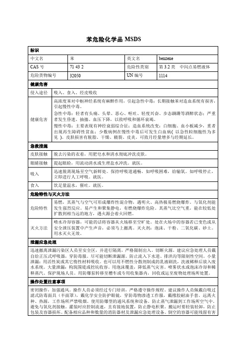 苯危险化学品MSDS