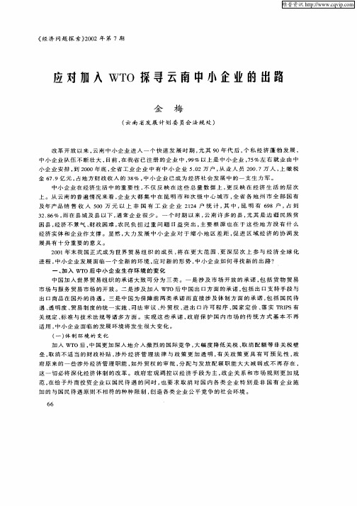 应对加入WTO探寻云南中小企业的出路