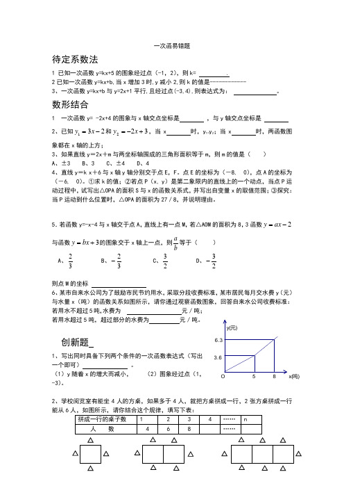 河北中考数学一次函数易错题总结