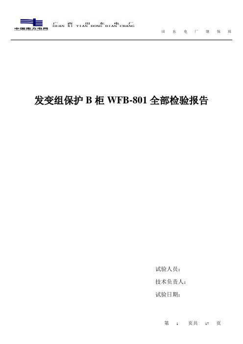 发变组保护A柜WFB801全检报告