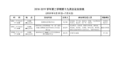 2018-2019学年第二学期第十九周会议安排表