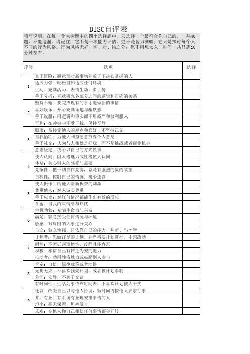 DISC测试简易表(填写表)