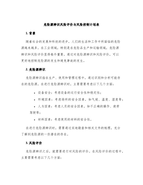 危险源辨识风险评价与风险控制计划表