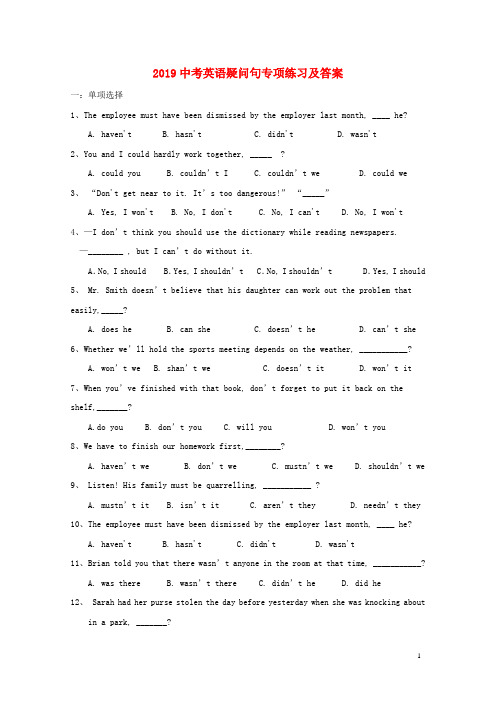 2019中考英语一轮复习 疑问句专项练习 人教新目标版