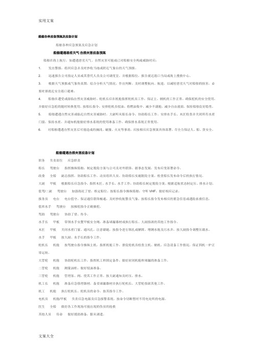 船舶各种应急预案及应急计划清单