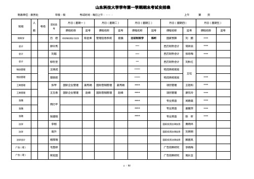 山东科技大学-2012学年第一学期期末考试安排表