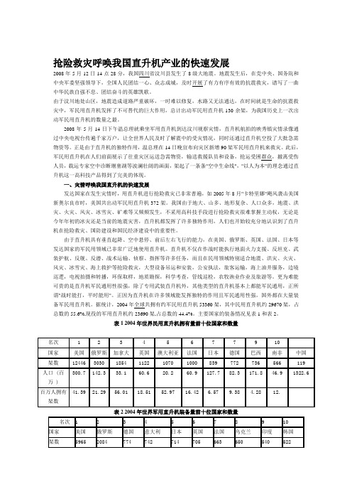 抢险救灾呼唤我国直升机产业的快速发展