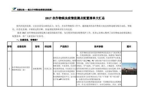 2017农作物病虫疫情监测点配置清单大汇总