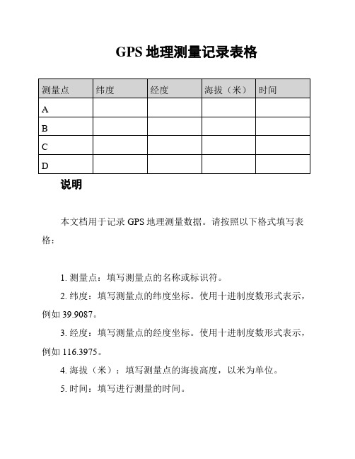 GPS地理测量记录表格