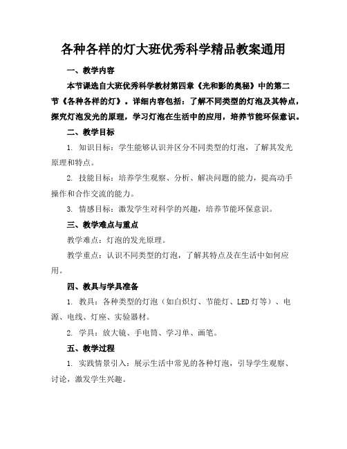 各种各样的灯大班优秀科学精品教案通用