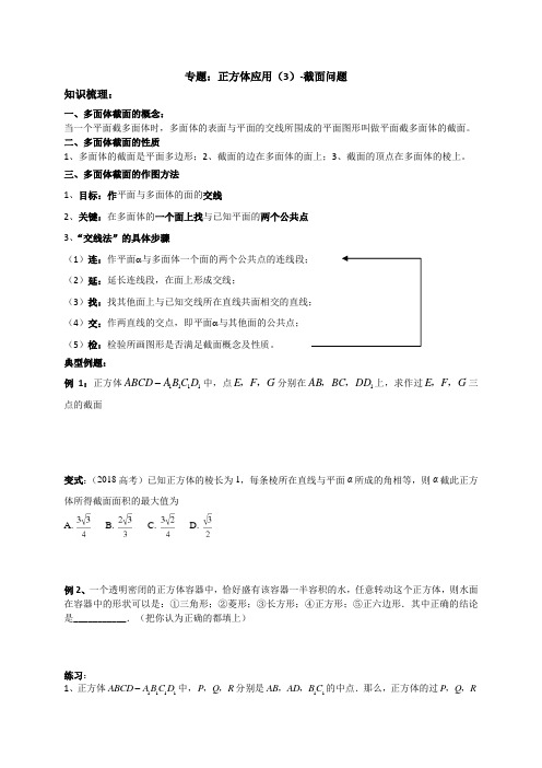 正方体应用(3)截面问题讲义——高三数学二轮专题复习