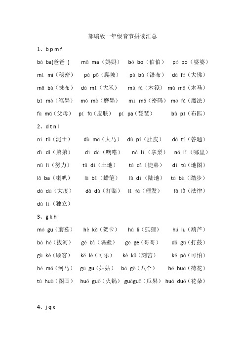 部编版一年级音节拼读汇总