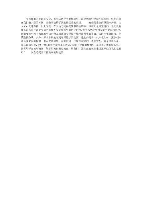 企业安全生产演讲稿——安全是生命的坚强守护神