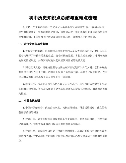 初中历史知识点总结与重难点梳理