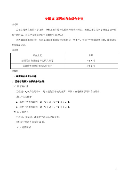 高考生物一轮复习专题15基因的自由组合定律(讲)