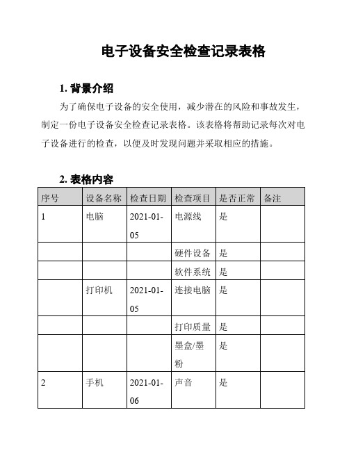 电子设备安全检查记录表格