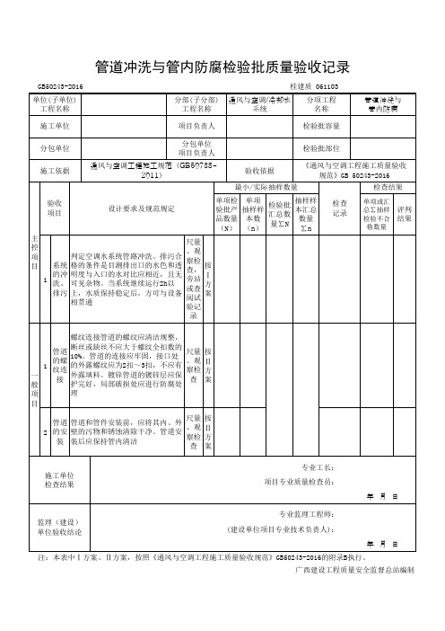 管道冲洗与管内防腐检验批质量验收记录