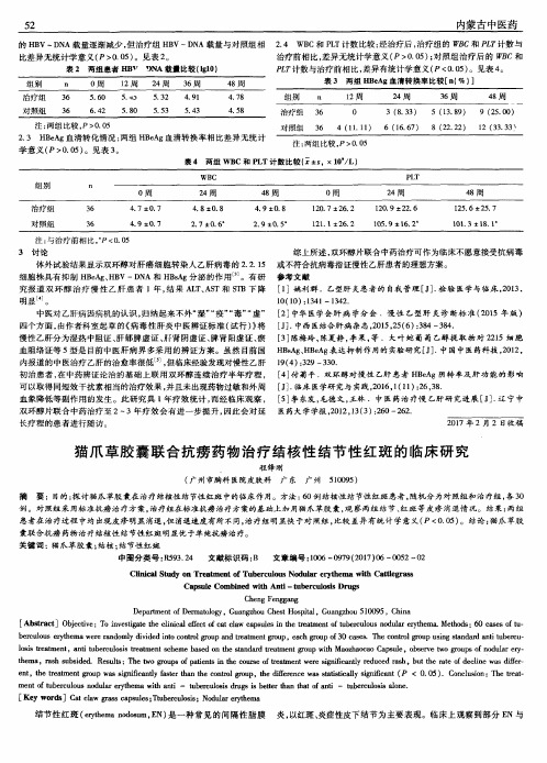 猫爪草胶囊联合抗痨药物治疗结核性结节性红斑的临床研究