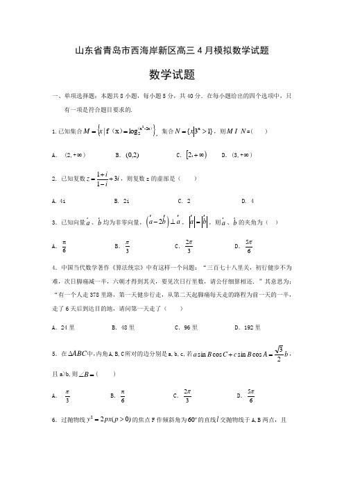 山东省青岛市西海岸新区高三4月模拟数学试题答案详解(16页)