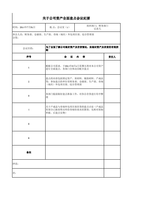 7.31关于公司资产全面盘点会议纪要