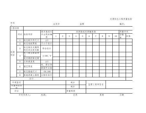 标志分项工程质量检验评定表