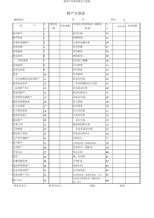 版资产负债表格空白表格
