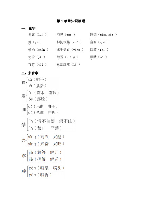 新苏教版五年级语文下册:第1单元知识梳理